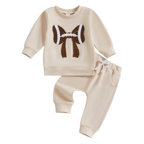 Tiijoy Girls Outfits Bow Print Sweatshirt Sweatpants Casual Sweatsuit, Sizes 6-12 Months