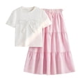 thumbnail image 1 of Tiijoy Girls Outfits Bow Short Sleeve T Shirt Tiered A Line Skirt Set, Sizes 9-10, 1 of 8