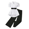thumbnail image 1 of Tiijoy Girls Outfits Elegant Short Puff Sleeve Belted Shirt Pants Set, Sizes 7-12, 1 of 4