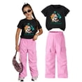 thumbnail image 1 of Tiijoy Girls Outfits Fashion Graphic Short Sleeve T-Shirt Cargo Pants Set, Sizes 7-12, 1 of 1