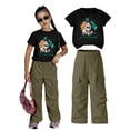 thumbnail image 1 of Tiijoy Girls Outfits Fashion Graphic Short Sleeve T-Shirt Cargo Pants Set, Sizes 7-12, 1 of 2