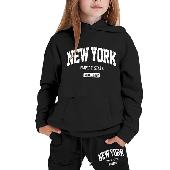 Tiijoy Girls Outfits Lined Hoodie Sweatshirt Sweatpants Set, Black, Sizes 2-16