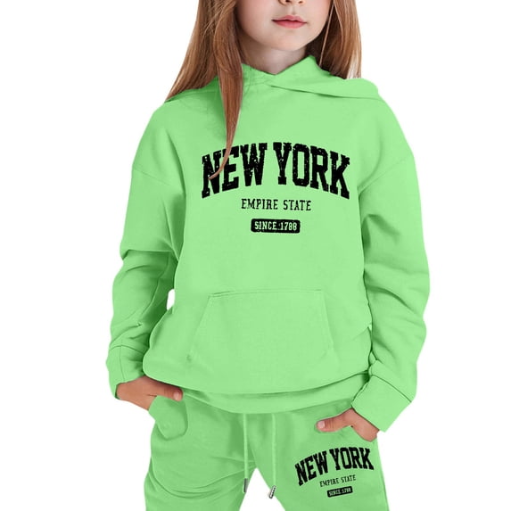 Tiijoy Girls Outfits Lined Hoodie Sweatshirt Sweatpants Set, Green, Sizes 2-16
