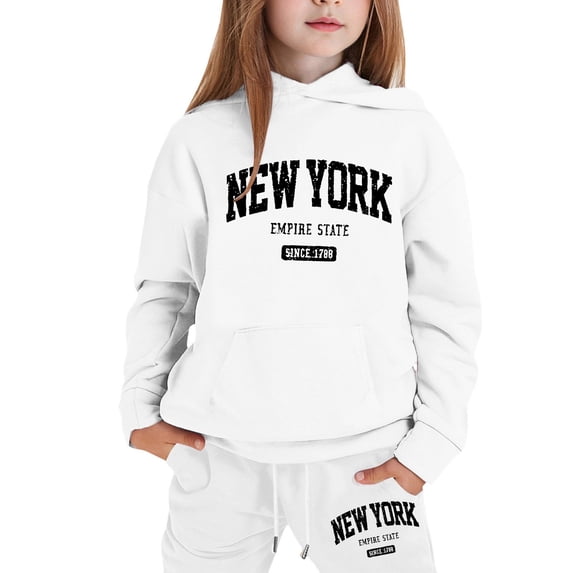 Tiijoy Girls Outfits Lined Hoodie Sweatshirt Sweatpants Set, White, Sizes 2-16