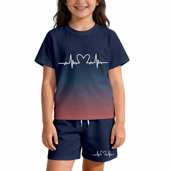 Tiijoy Girls Outfits Gradient Graphic Short Sleeve Tshirt Shorts Set, Sizes 7-8