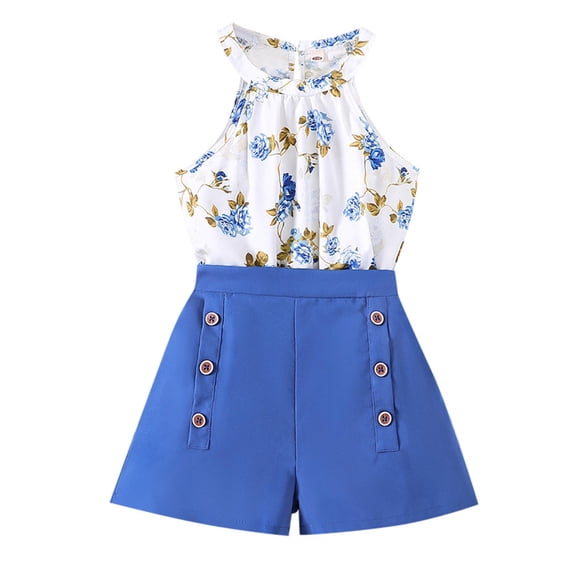 Tiijoy Girls Outfits Halter Floral Tank Top Shorts Summer Clothes Set, Sizes 5-14