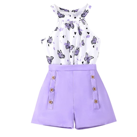 Tiijoy Girls Outfits Halter Floral Tank Top Shorts Summer Clothes Set, Sizes 5-14