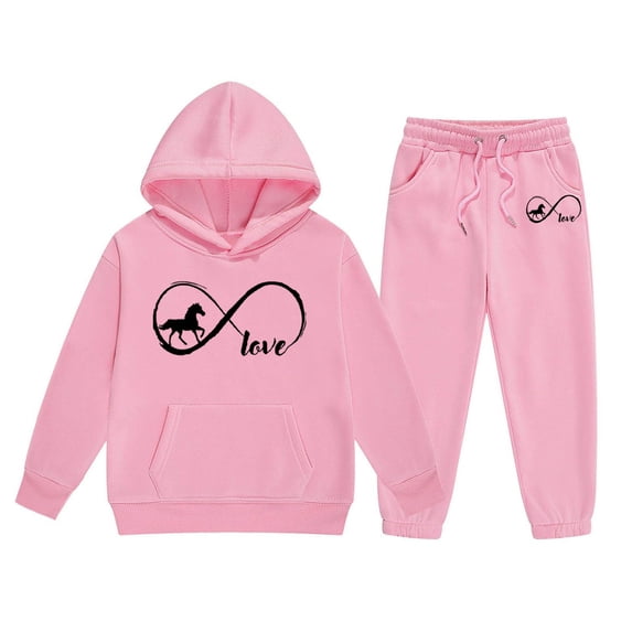 Tiijoy Girls Outfits Horse Graphic Hoodie Sweatshirt Jogger Pants Set, Sizes 2-13