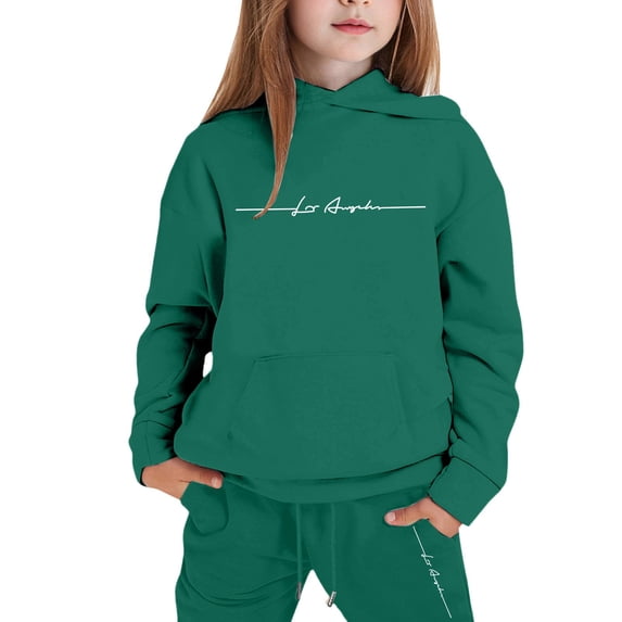 Tiijoy Girls Outfits Letter Print Comfy Hoodie Jogger Sweatpants Sweatsuit, Sizes 2-16
