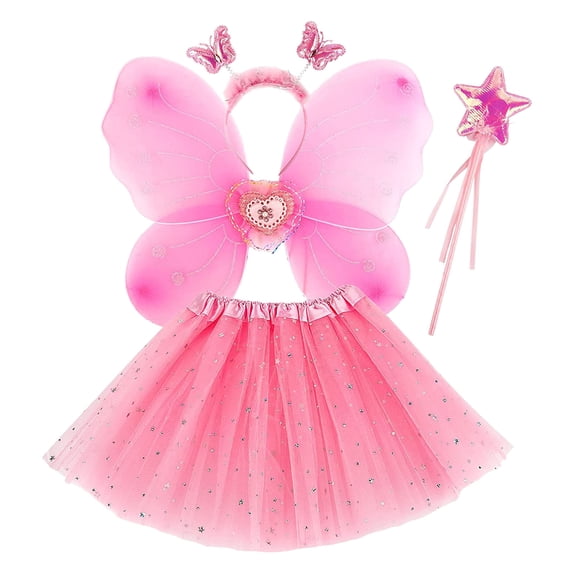 Tiijoy Girls Outfits Party Carnival Butterfly Wings+Headband+Fairy Stick+Tutu Skirt 4Pcs Set, Sizes One Size