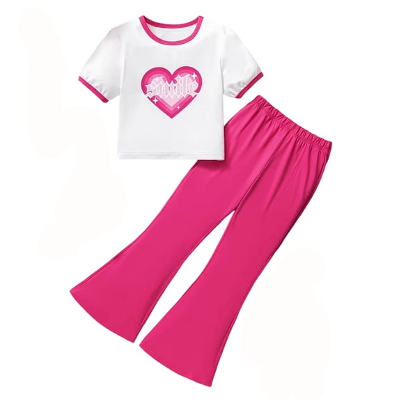 Tiijoy Girls Outfits Short Sleeve Crewneck T Shirt Flare Pants Set, Sizes 9-10