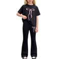 thumbnail image 1 of Tiijoy Girls Outfits Summer Bow Short Sleeve T-Shirt Flared Pants Set, Sizes 7-12, 1 of 3