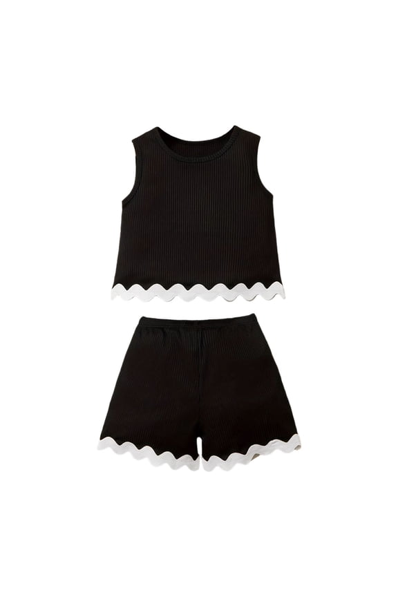 Girls Outfits Summer Casual Ribbed Tank Top Shorts 2Pcs Set, Sizes 11-12