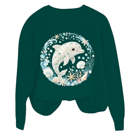 Tiijoy Girls Oversized Dolphin Sweatshirt Cute Graphic Long Sleeve Sweatshirts, Sizes 3-14
