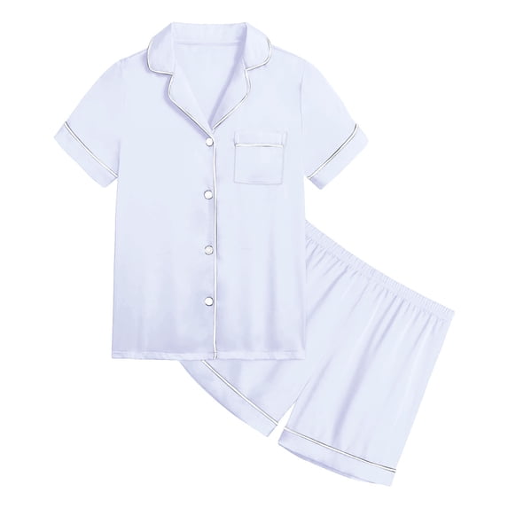Tiijoy Girls Pajamas Solid Button Down Short Sleeve Top Shorts Sleepwear PJs, Sizes 2-13