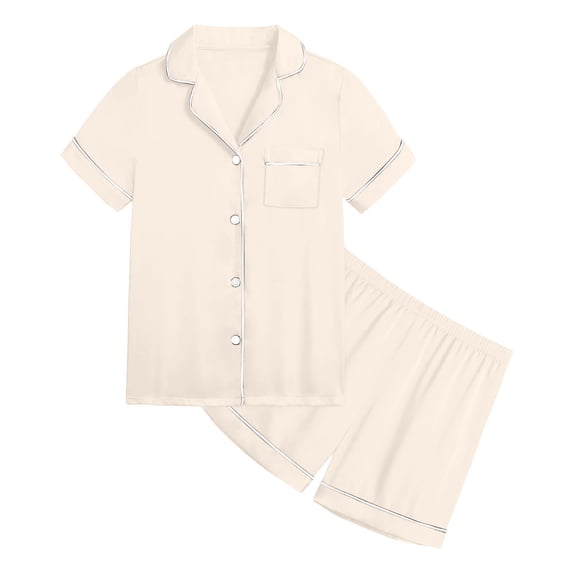 Tiijoy Girls Pajamas Solid Button Down Short Sleeve Top Shorts Sleepwear PJs, Sizes 2-13