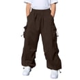 thumbnail image 1 of Tiijoy Girls Parachute Pants Fashion Outdoor Baggy Cargo Pants for Kids, Brown, Size 5-15, 1 of 8