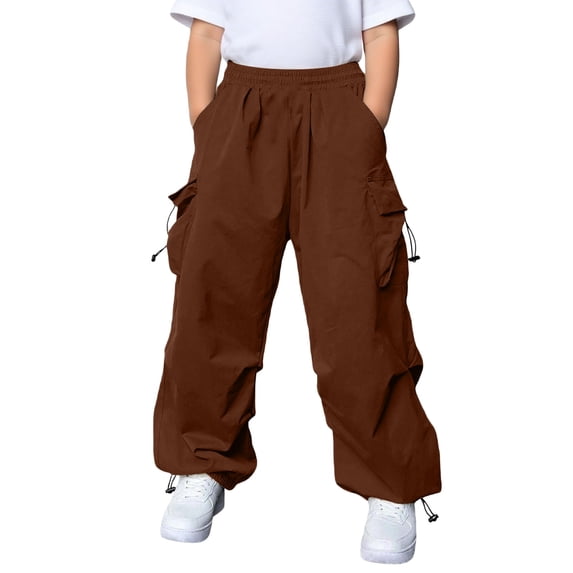 Tiijoy Girls Parachute Pants Fashion Outdoor Baggy Cargo Pants for Kids, Size 5-15