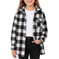 thumbnail image 1 of Tiijoy Girls Plaid Hooded Wool Blend Shacket Button-Down Shirt Jacket, Black, Sizes 4-13, 1 of 7