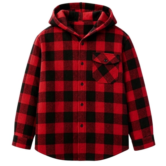 Tiijoy Girls Plaid Hooded Wool Blend Shacket Button-Down Shirt Jacket, Red, Sizes 4-13