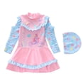 thumbnail image 1 of Tiijoy Girls Princess Swimsuit Cute Ruffles Long Sleeved Swim Dress with Hat, Sizes 2-12, 1 of 3