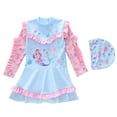 thumbnail image 1 of Tiijoy Girls Princess Swimsuit Cute Ruffles Long Sleeved Swim Dress with Hat, Sizes 2-12, 1 of 3