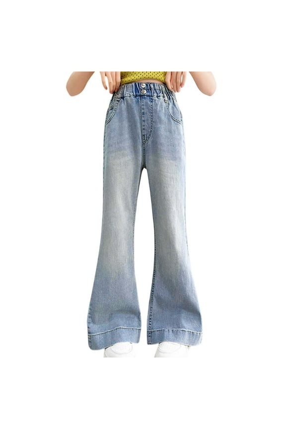 Girls Pull On Bootcut Jeans Relaxed Fit High Rise Stretch Denim Pants, Sizes 6-7