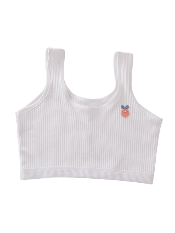 Girls Pull Over Training Bra Ribbed Cotton T-Shirt Bra Soft Bralette, Sizes 8-12
