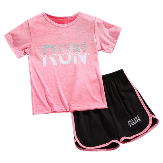 Tiijoy Girls Quick Drying Athletic Outfits Short Sleeve T-Shirt Shorts Set, Sizes 1-9