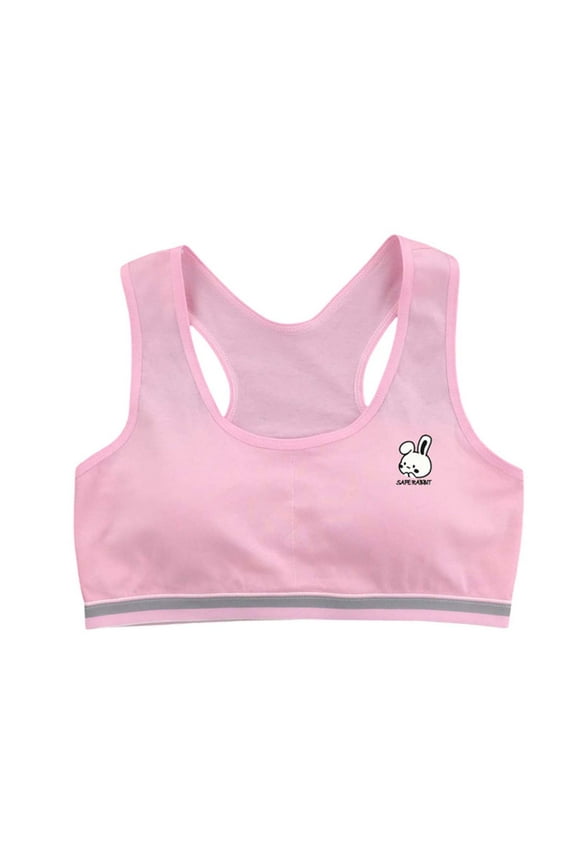Girls Racerback Cotton Training Bra Cartoon Bunny Print Sports Bralette