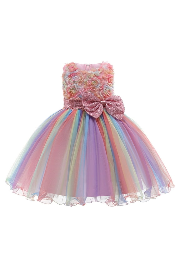 Girls Rainbow Colorful Birthday Wedding Party Princess Dress Pageant Gown, Sizes 3-4