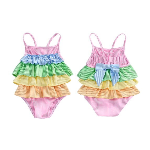 Tiijoy Girls Rainbow Ruffle Layered One-Piece Swimsuit Baby Cute Bathing Suit, Sizes 6M-4T