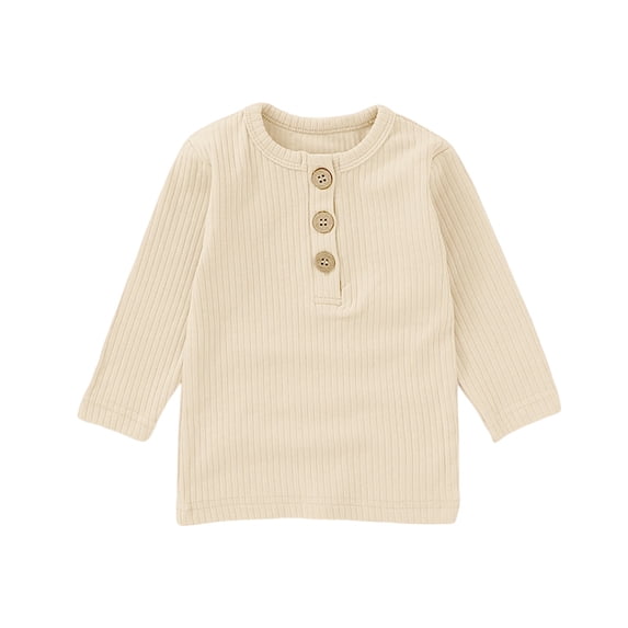 Tiijoy Girls Ribbed Knit Long Sleeve Henley T-Shirt Casual Soft Solid T Shirt, Sizes 6-12 Months