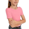 thumbnail image 1 of Tiijoy Girls Ribbed Knit Short Sleeve T-Shirt Solid Fitted Crew Neck T Shirt, Sizes 7-14, 1 of 3
