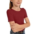 thumbnail image 1 of Tiijoy Girls Ribbed Knit Short Sleeve T-Shirt Solid Fitted Crew Neck T Shirt, Sizes 7-14, 1 of 3