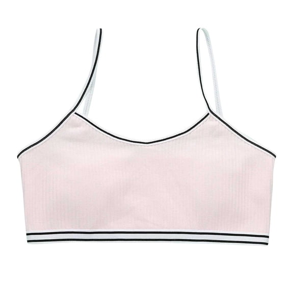 Tiijoy Girls Ribbed T-Shirt Bra Wireless Spaghetti Strap Seamless Training Bra, Sizes 12-16