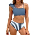 thumbnail image 1 of Tiijoy Girls Ruffle Asymmetrical Bikini Swimsuit Striped Swimwear Bathing Suit, Sizes 7-16, 1 of 4