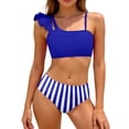 thumbnail image 1 of Tiijoy Girls Ruffle Asymmetrical Bikini Swimsuit Striped Swimwear Bathing Suit, Sizes 7-16, 1 of 2