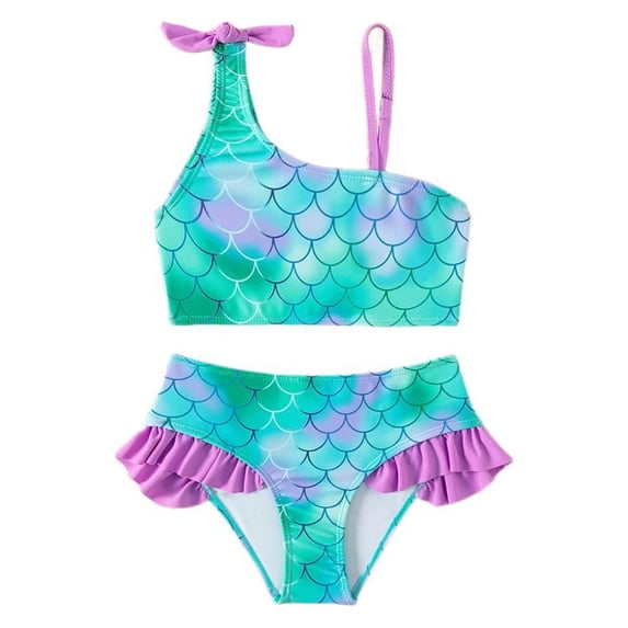 Tiijoy Girls Ruffle Bikini Swimsuit Scale Print Swimwear Beach Bathing Suit, Sizes 3-7