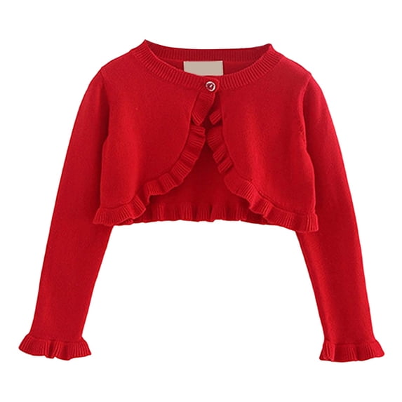 Tiijoy Girls Ruffle Knit Cardigan Top Cotton Long Sleeved Open Front Shirt, Sizes 2-3
