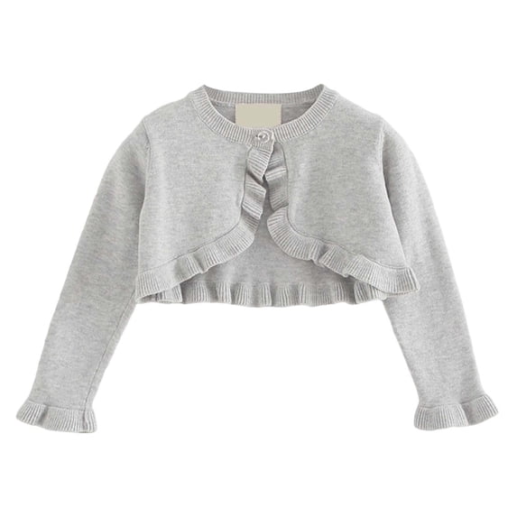Tiijoy Girls Ruffle Knit Cardigan Top Cotton Long Sleeved Open Front Shirt, Sizes 2-3
