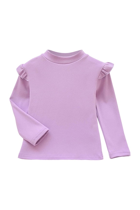 Girls Ruffle Long Sleeve T-Shirt Casual Solid Basic T Shirt Base Layer Top, Sizes 2-10