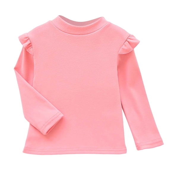 Tiijoy Girls Ruffle Long Sleeve T-Shirt Casual Solid Plain T Shirt Base Layer Top, Sizes 2-10