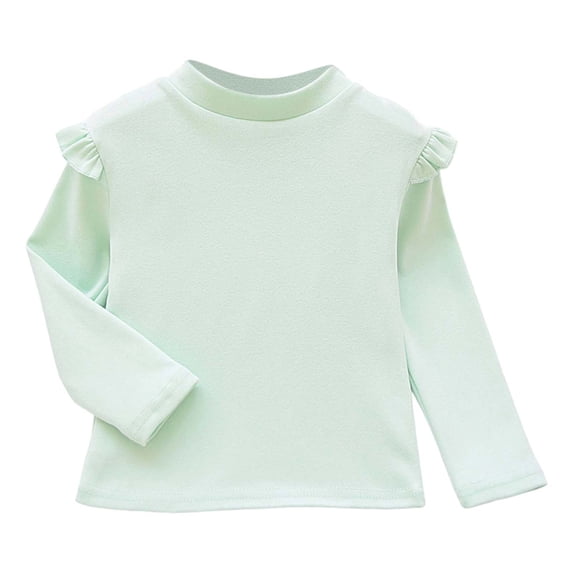 Tiijoy Girls Ruffle Long Sleeve T-Shirt Casual Solid Plain T Shirt Base Layer Top, Sizes 2-10