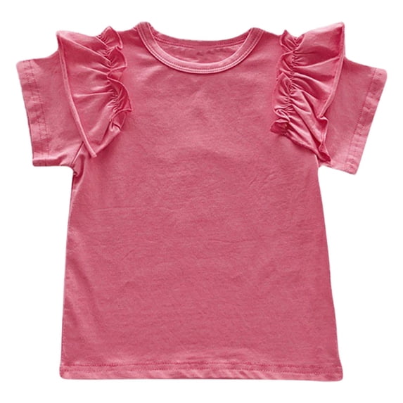Tiijoy Girls Ruffle Short Sleeve Cotton T-Shirt Casual Solid Soft T Shirt Top, Sizes 1-7