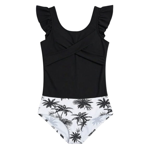 Tiijoy Girls Ruffle Tankini Swimsuit Beach Pool UPF 50+ Bathing Suit Swimwear, Sizes 7-16