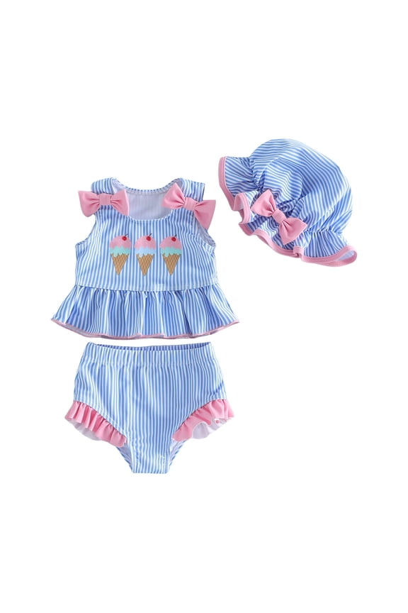 Girls Ruffle Tankini Swimsuit with Hat Cute Baby Bathing Suit Beachwear, Sizes 3M-3T