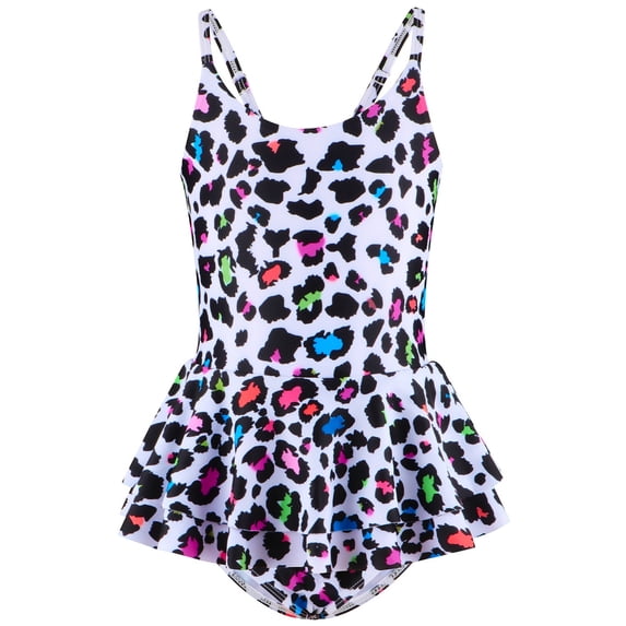 Tiijoy Girls Scale Print Ruffled One-Piece Swimsuit Swim Dress Bathing Suit, Sizes 4-12