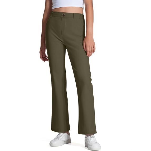 Tiijoy Girls School Uniform Pull-On Stretch Twill Pants Straight Fit Dress Pants, Sizes 5-6