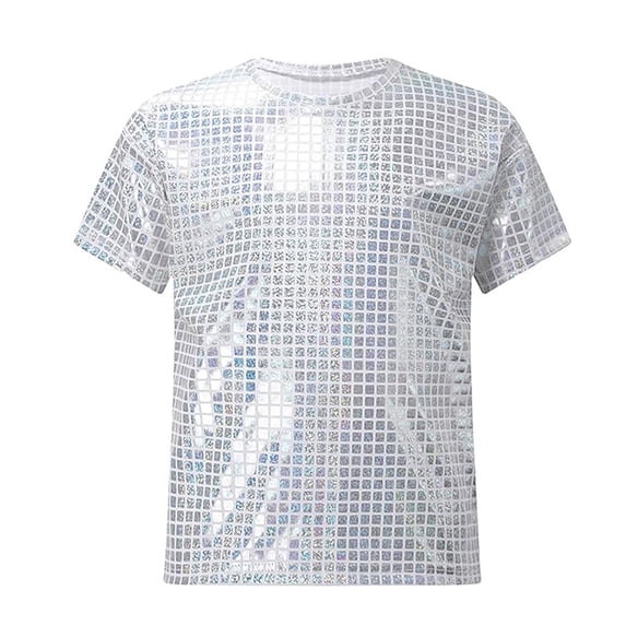 Tiijoy Girls Sequins Checkered Shiny T-Shirt Short Sleeve Performance , Sizes 14-15